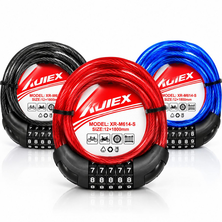 قفل کابلی دوچرخه ALEX مدل XR-M614-S | قفل رمزدار ۵ رقمی ضد سرقت دوچرخه