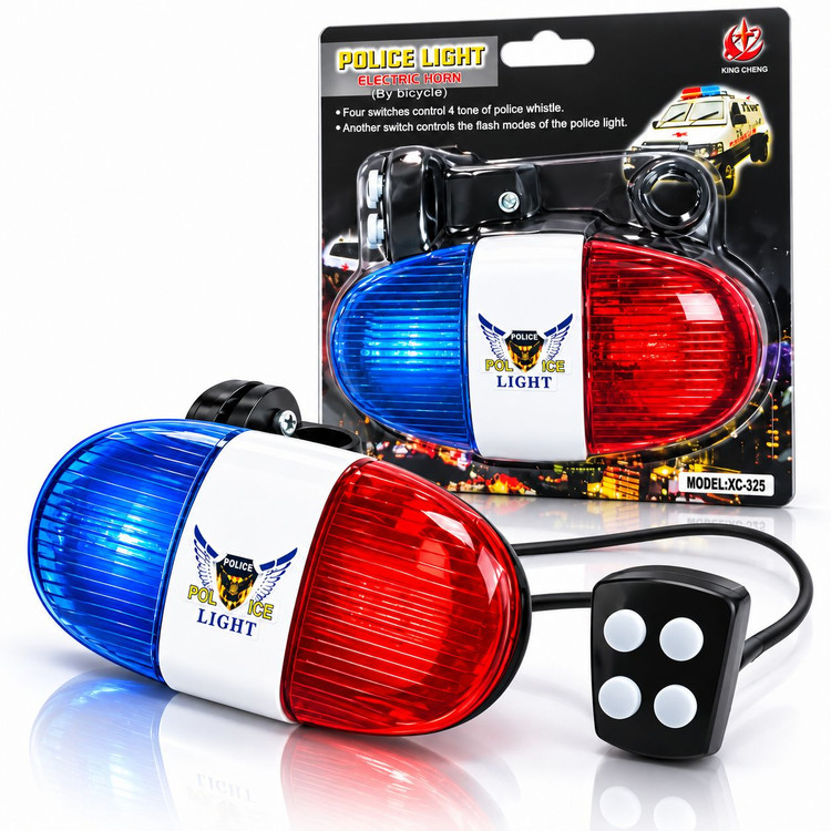چراغ پلیسی و بوق برقی دوچرخه King Cheng XC-325 | چراغ هشدار LED با کنترل فرمان