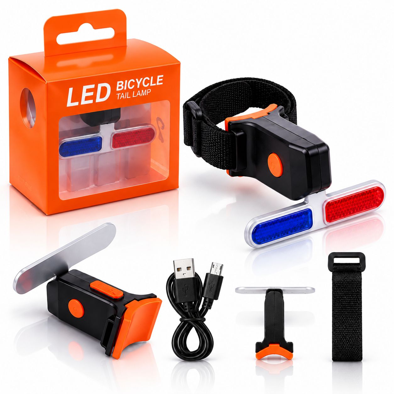 چراغ خطر عقب دوچرخه LED با نور هشداردهنده پلیسی و طراحی حرفه‌ای
